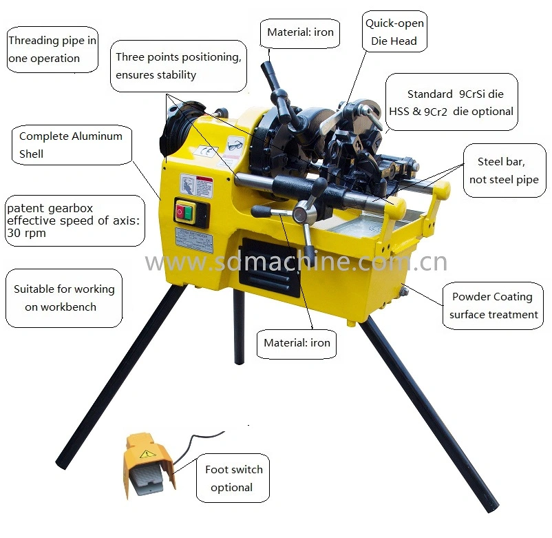 Multi-Function Electric Pipe Threading Machine Fits For Round Die Z1T-SD20A